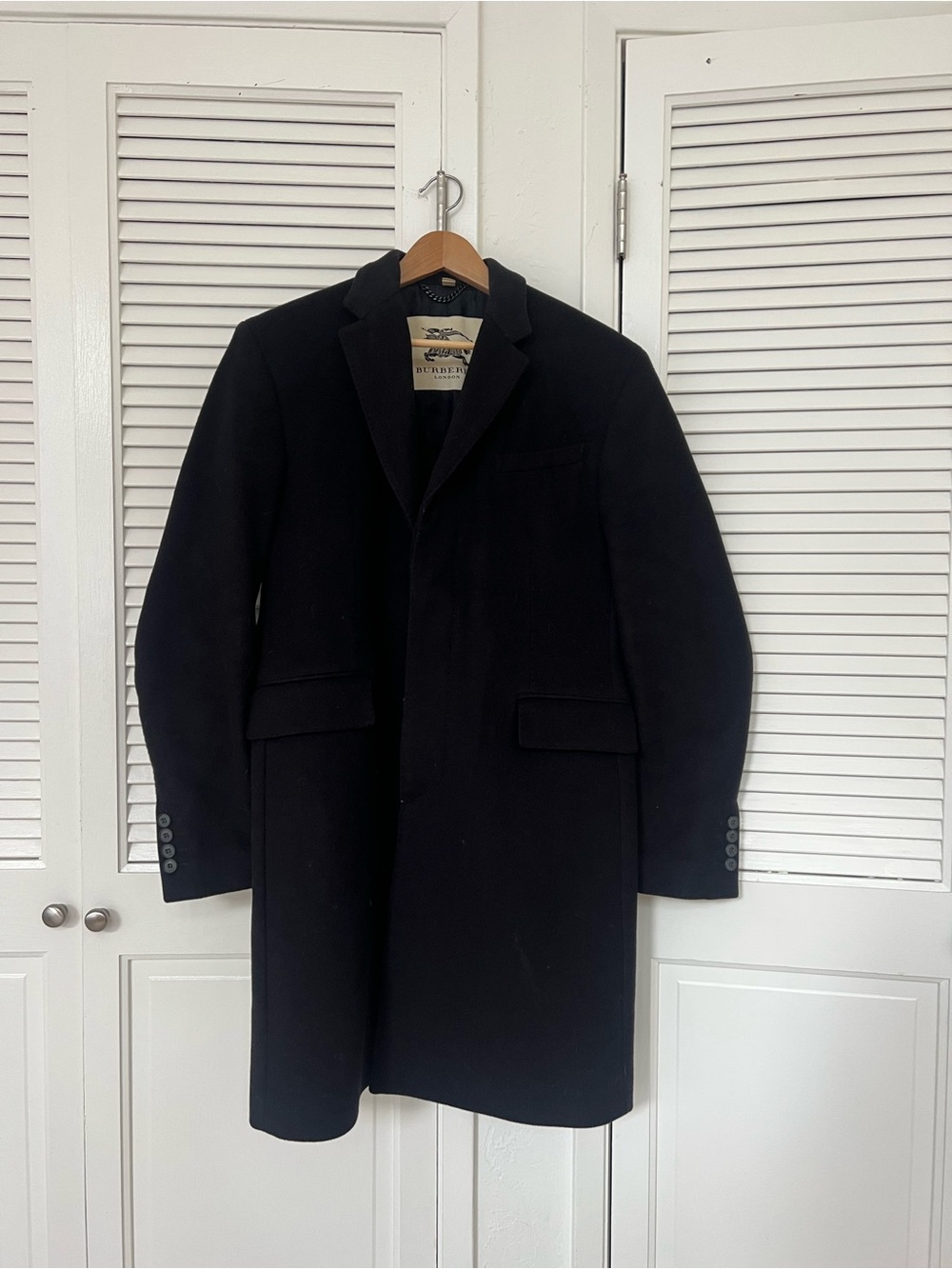 Burberry Black Wool Single-Breasted Pea Coat